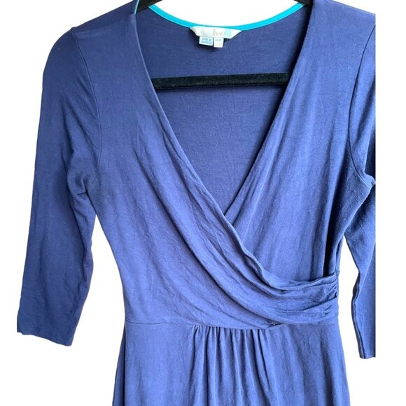 Boden Size 6R Navy Blue 3/4 Sleeve Fixed Wrap V-Neck Jersey Dress - Picture 4 of 6
